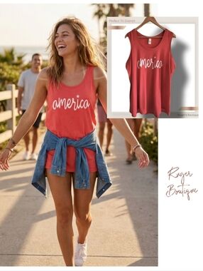 🌿Perfect Tri District Women's Dusty Red America Tank Top size XXL